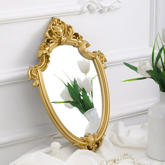 Gold Wall Mirror European Vintage Style, Vanity/Makeup/Bathroom Mirror, Home Entryway/Bedroom/Bathroom Decorative Mirror, Gold, 41.5x29cm