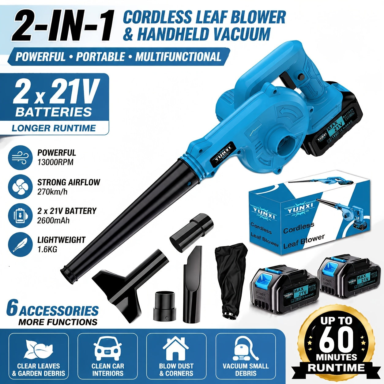 21V High-Capacity Blower, Wireless Blade Blower, Optional Lithium Battery (With Charger), Lightweight Construction, Efficiently Clears Fallen Leaves And Snow from Yards, Lawns, Garden Maintenance, Pathways, Patios, And Decks