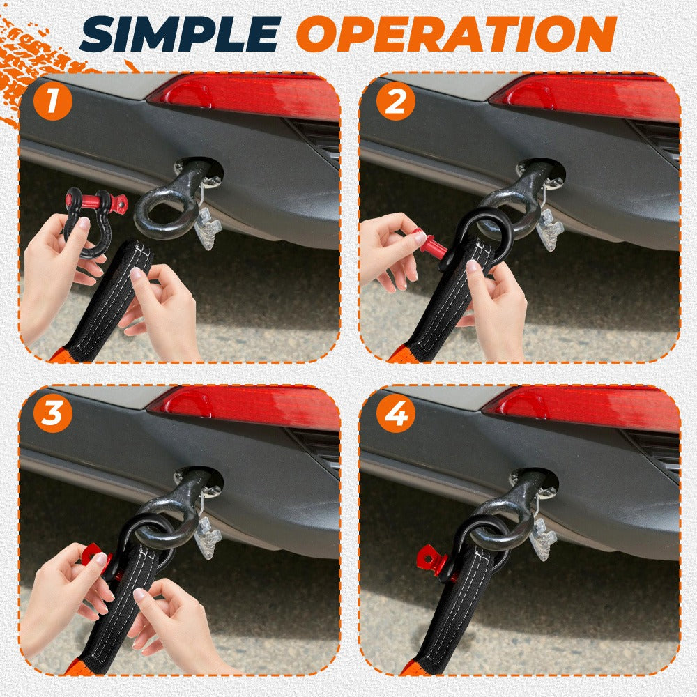 Off-Road Recovery Tow Rope Kit High Strength with 2 Hooks Storage Bag & Gloves for SUV Truck Car Camping Overlanding Emergency Rescue