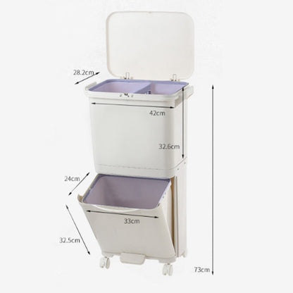 38L Rolling Dual Compartment Waste Bin with Casters – Wet & Dry Separation Rubbish Bin for Office & Living Room, Sturdy Plastic, 42x28x73cm