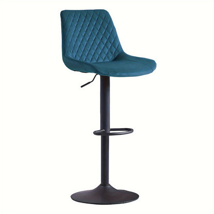 Height Adjustable Bar Stools Set Of 1 Or 2 Velvet Exterior Breakfast Barstools with Black Paint Steel Gas Lift And Footrest for Home Kitchen, Pub, Island Counter