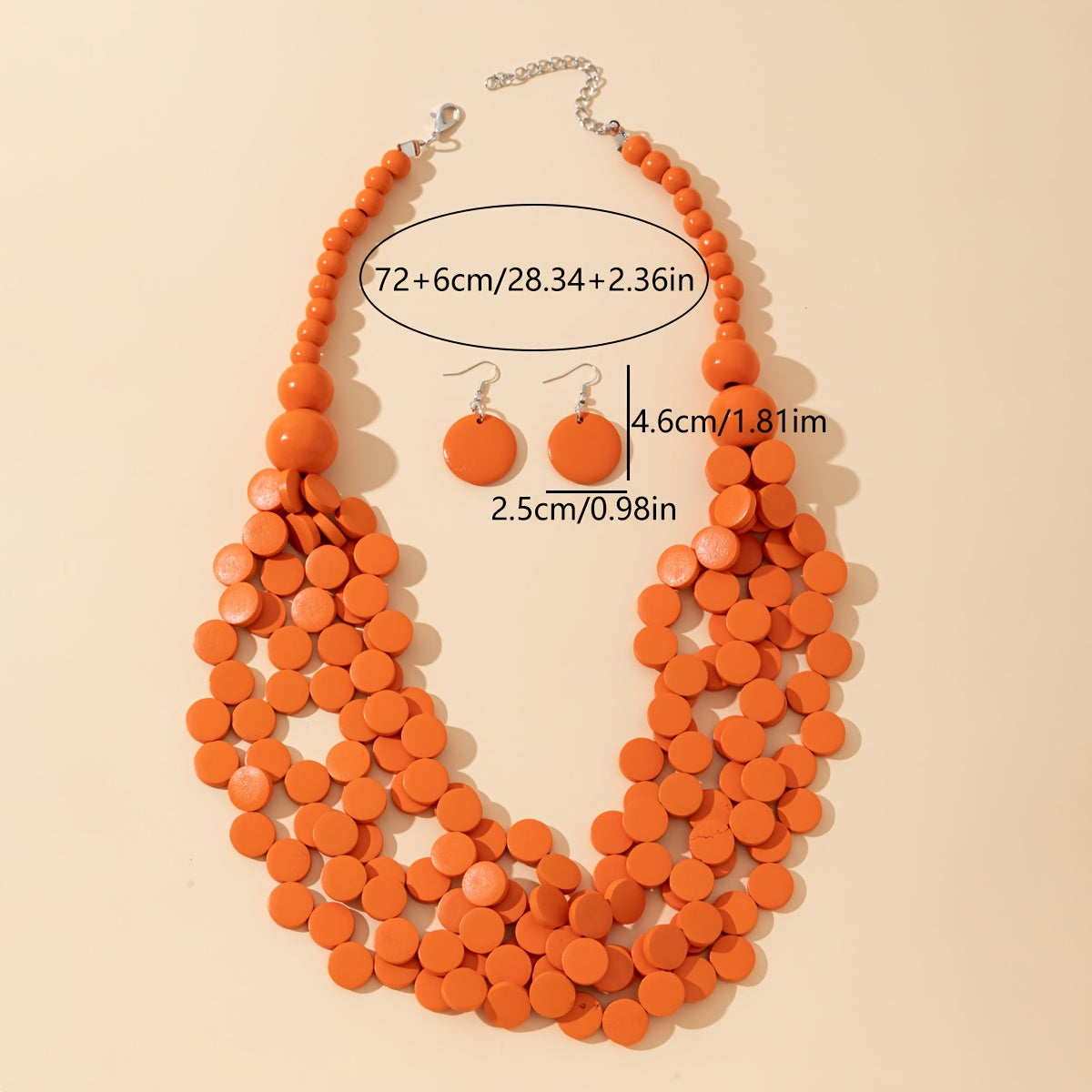 3pcs Bohemian Style Wooden Multi-Layer Necklace And Earrings 7 Colors Optional Women'S Jewelry Set