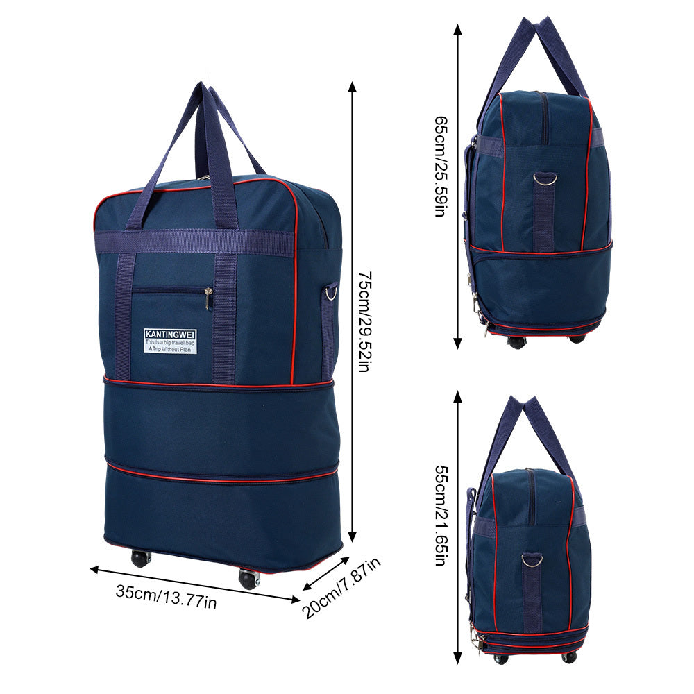 Large Capacity Foldable Travel Bag with Wheels, Oxford Rolling Luggage with Lock, Backpack Travel Duffle, Lightweight Suitcase, Versatile Travel Tote for Airport, Train Travel, Outdoor Trips, Travel Storage Bag, Clothing Protection Bag 1PC