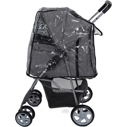 Foldable Pet Stroller With Rain Cover, Portable Foldable Outdoor Walking Cart with Large Space, Hand-Pull Design, Durable Oxford Fabric, Ergonomic Handle & Ventilation Mesh, Lightweight & Sturdy Frame For Small To Medium Dogs - Outdoor Pet Carrier, Modern