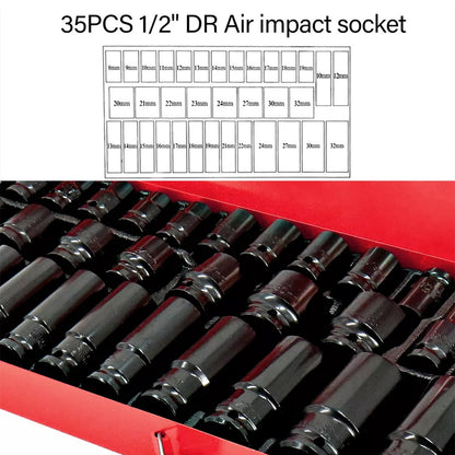 Heavy Duty 40pcs Car Truck Deep Impact 8-32mm 1/2 Inch Black Finish Heavy Duty Socket Set For Auto Repair Cool Gadgets