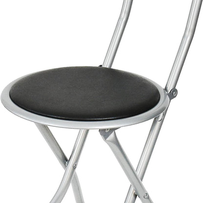 Black Folding Bar Stool Breakfast High Back Chair Padded Round Desk Seat Kitchen