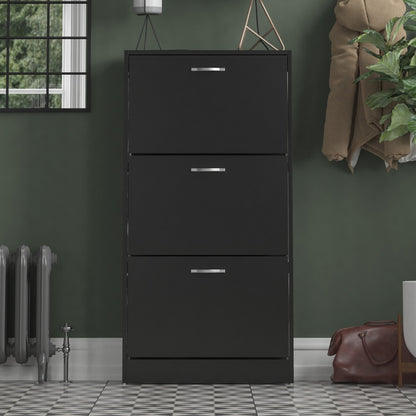 3 Drawer Shoe Cabinet with Stainless Steel Handles – Hallway Shoe Storage Cupboard, Holds 9–12 Pairs, Modern Slim Shoe Rack for Entryway Bedroom