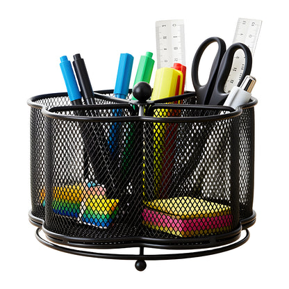 Kitchen Utensil Holder 360° Rotating Utensil Holder 18.29 X 12.95cm Large Metal Utensil Organizer 5-Compartment Metal Utensil Caddy Rotatable Cutlery Holder for Kitchen Dining Tables Kitchen Utensil Organizer Metal Flatware Caddy Countertop Utensil