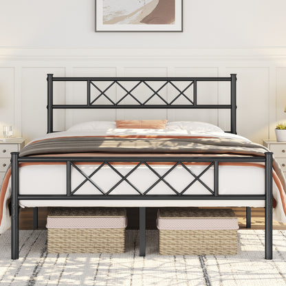 Costoffs Metal Bed Frame Metal-Framed Bed Base with Storage, Bed Foundation for Small Space, Easy Assembly Bed Foundation with Cross-design Headboard and Footboard for Bedrooms, Single/Double/king, Black/White/Pink