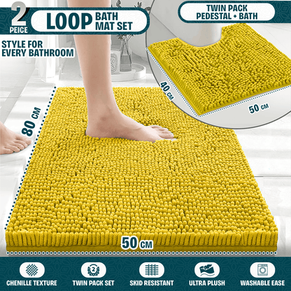 2-Piece Loop Bathroom Mat Set | Soft Chenille Microfiber Rugs with Non-Slip Backing | Machine Washable | Includes 50x80cm Bath Mat & 50x40cm Pedestal Mat | Stylish, Comfy & Durable | UK STOCK | LOCAL WAREHOUSE