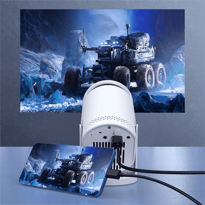 Mini Projector, Portable Projector, Native 720P, Support 1080P, 180 Degree Rotatable, Intelligent Wired Projector, Supports Android and Apple Wired Connections, Suitable for Home Theater, Office Learning, Outdoor Activities
