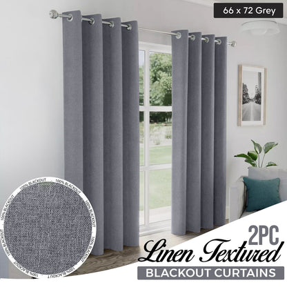 2pcs Linen Textured Blackout Curtains – Linen-Look Coated Thick Fabric Grommet Top Drapes for Bedroom & Living Room, Noise Reducing Energy Saving Window Panels for Home Decor 135GSM