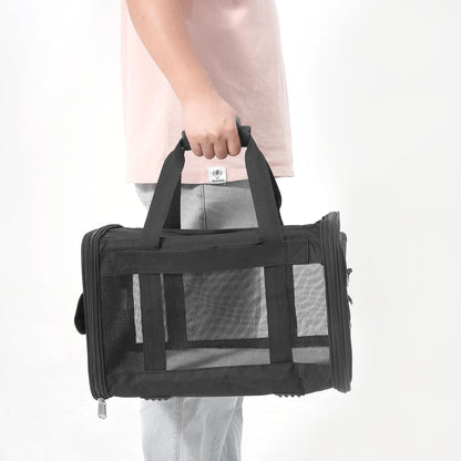 Foldable Pet Carrier Backpack with Adjustable Shoulder Strap, Dog Transport Box for Medium Small Dogs Cats, Load Capacity 3-6 kg, Travel Carrier, Black