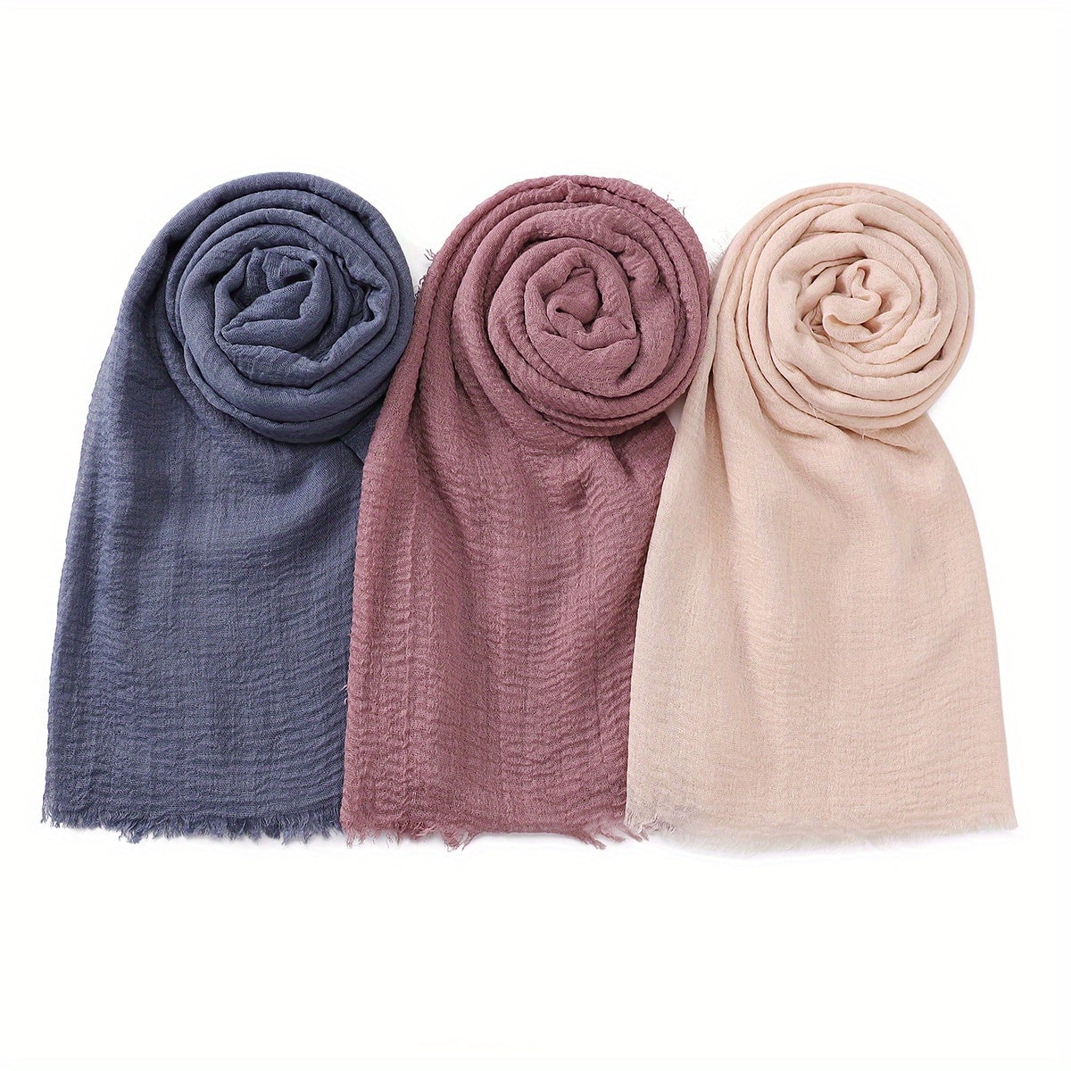 3pcs/Lot Solid Color Bubble Pleated Warm Autumn And Winter Scarf Solid Color Muslim Headscarf Hijab Scarf Ramadan