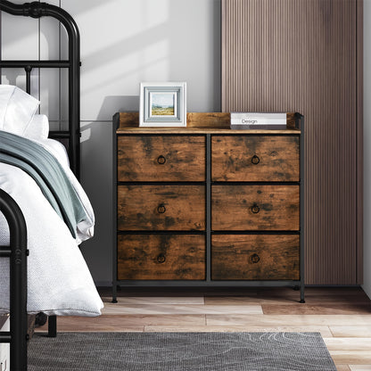 1pc Chest of Drawers, Cabinet with 6 Fabric Drawers, Storage Cabinet Sideboard for Bedroom Living Room Hallway, Metal Frame, Industrial Style
