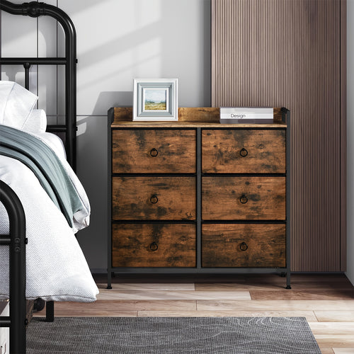 1pc Chest of Drawers, Cabinet with 6 Fabric Drawers, Storage Cabinet Sideboard for Bedroom Living Room Hallway, Metal Frame, Industrial Style