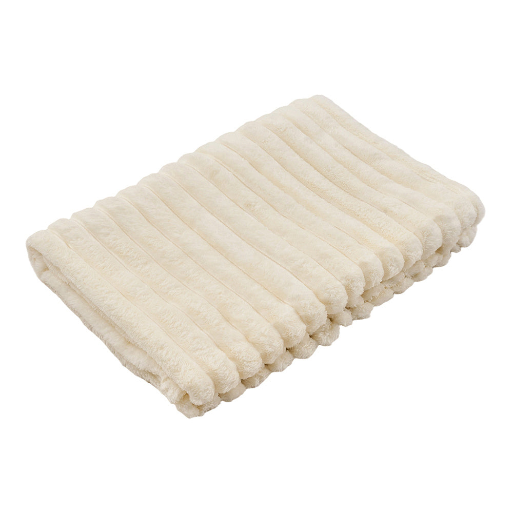 1pc Large Strips Ribbed Throw Blankets | Luxurious 270g Flannel Fleece Blanket | Warm Cozy Blanket Throws For Sofas, Bed, Chair, Couch, Settee | Super Soft Warm Blanket Single Double King Super King Size, Machine Washable, Easy Care, Perfect for Home, Tra