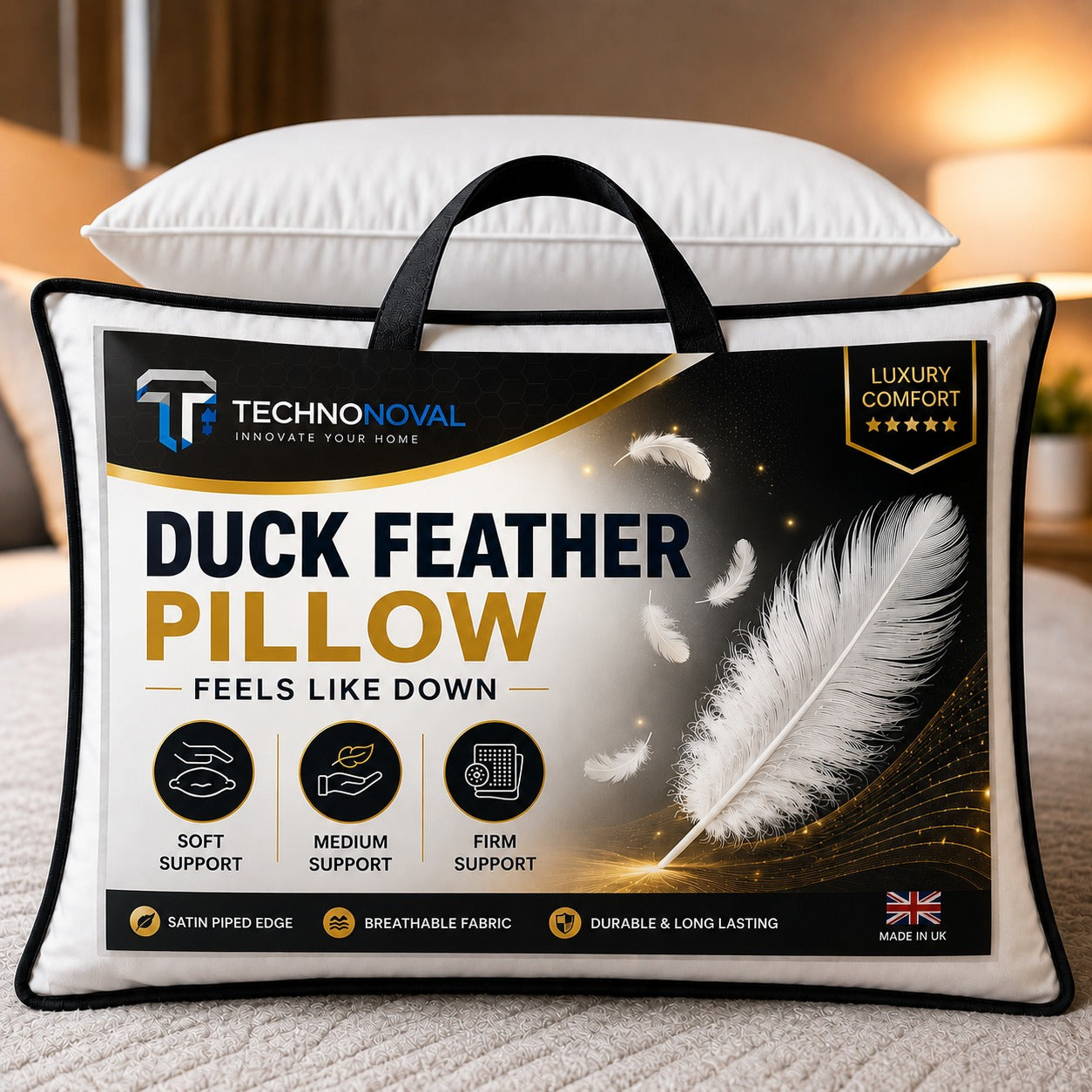 Duck Feather Pillows Pack of 1 and 2 Hotel Quality, Washable, Medium/Soft Support