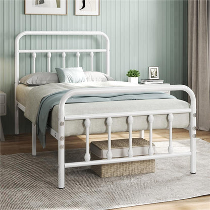 Costoffs Metal Bed Frame, Metal-Framed Bed, Bed Foundation, Metal Platform Bed, Vintage Iron Platform Bed with High Headboard and Footboard, Sturdy Iron Bed, Single/Double/King, White/Black/Pink