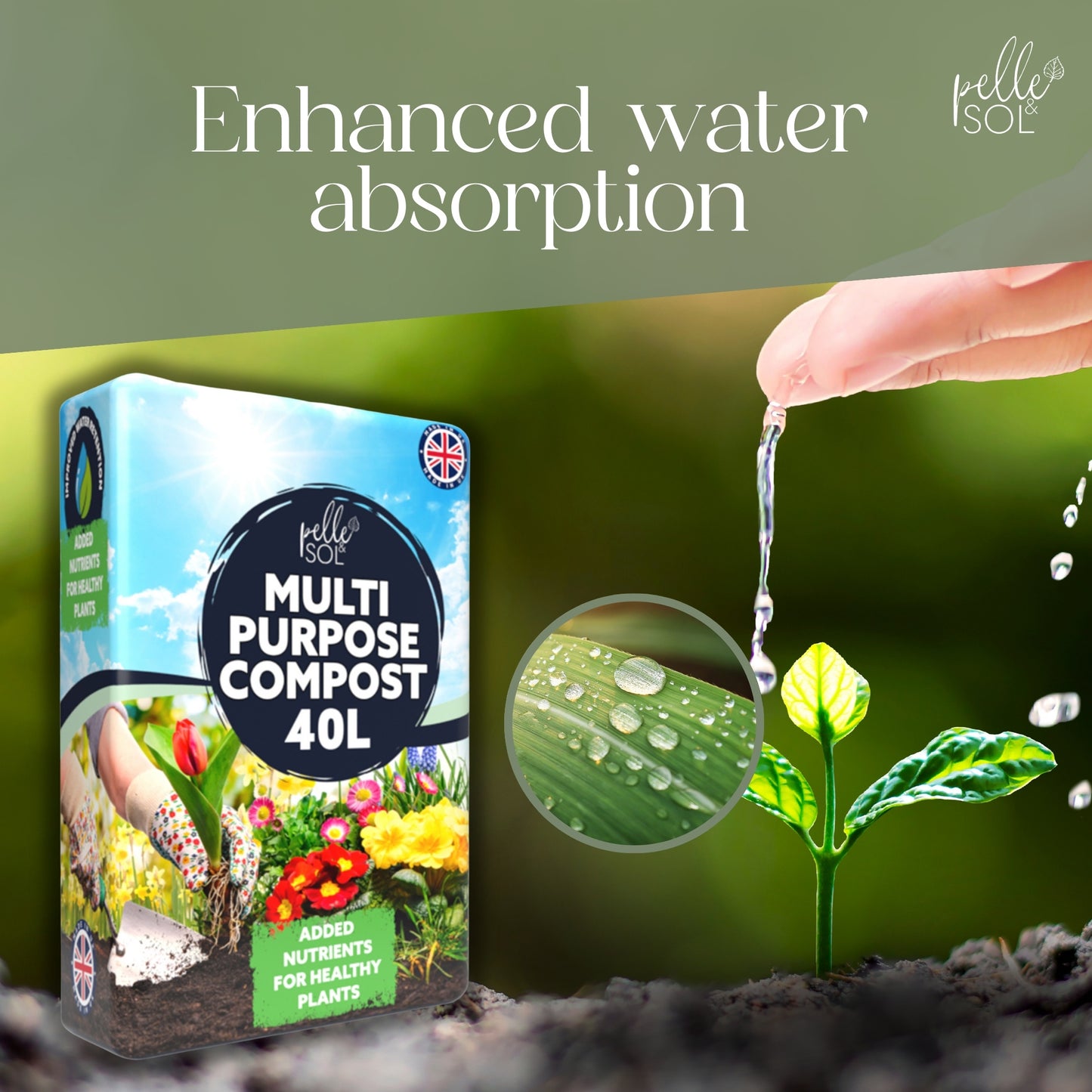 Pelle & Sol 10/20/40/50/60Ltr Multi Purpose Compost - Compost for Outdoor Plants & Soil for Plants Indoors - Potting Soil for Pots Plants Outdoor - All Purpose Nutrient Rich Fertiliser, Houseplant Potting Mix