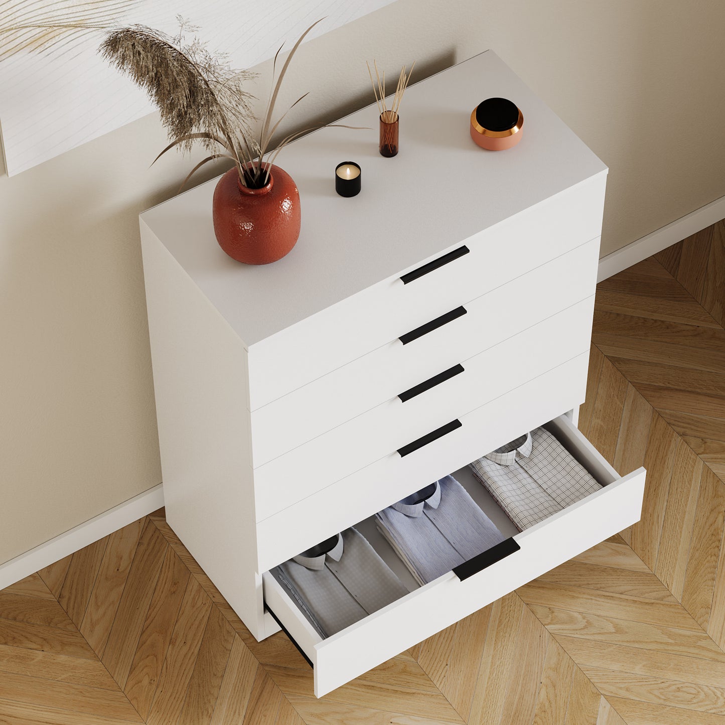 Vida Designs Trega 5 Drawer Chest Of Drawers Space-Saving Storage Smooth Glide Drawers Bedroom Furniture