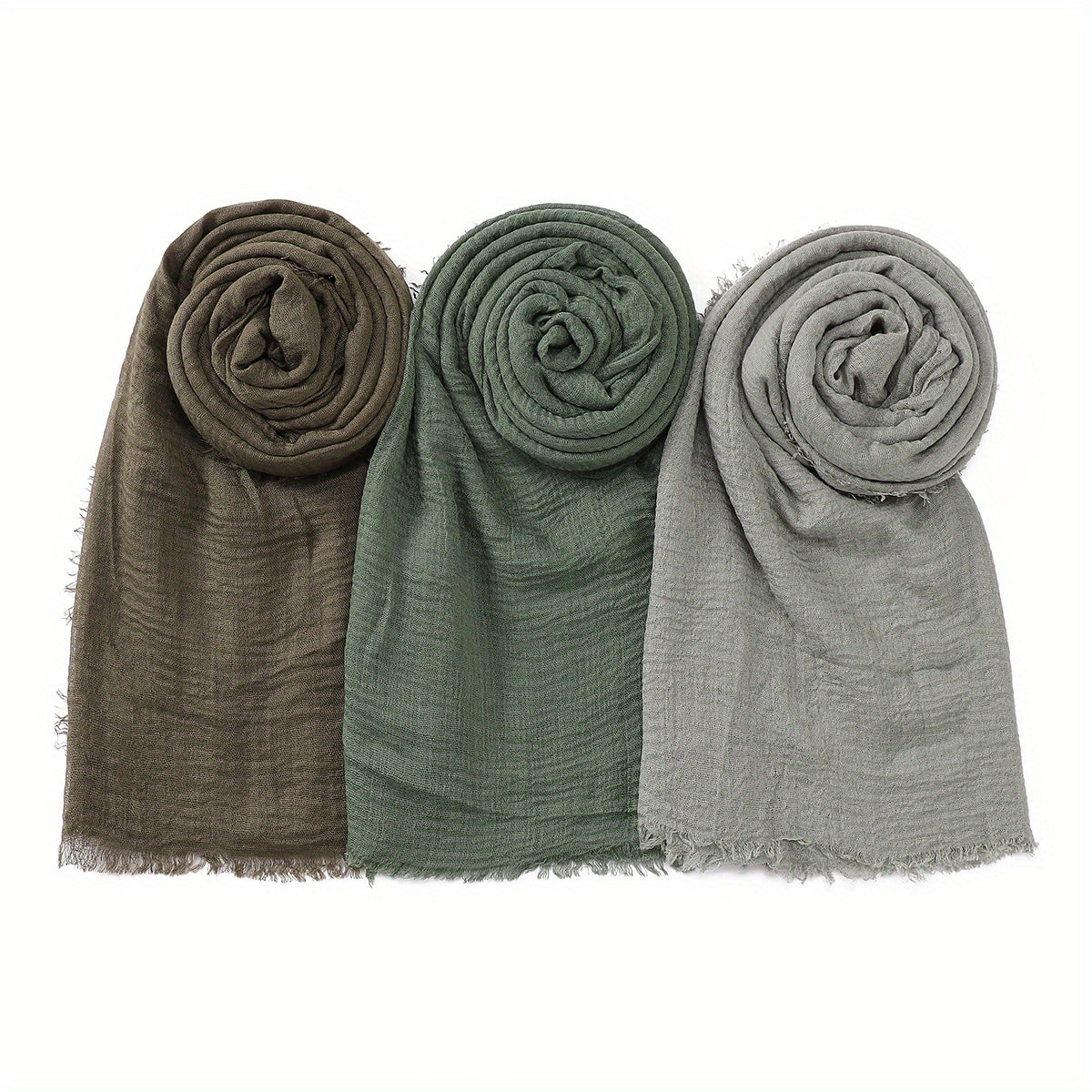 3pcs/Lot Solid Color Bubble Pleated Warm Autumn And Winter Scarf Solid Color Muslim Headscarf Hijab Scarf Ramadan