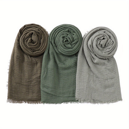 3pcs/Lot Solid Color Bubble Pleated Warm Autumn And Winter Scarf Solid Color Muslim Headscarf Hijab Scarf Ramadan
