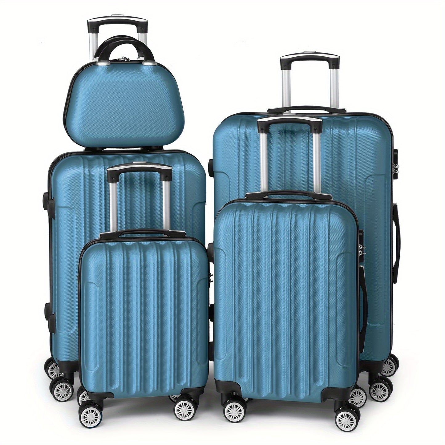 5pcs ABS Hardshell Luggage Set Lightweight Spinner Wheels Includes Carry-On (12/ 16/ 20/ 24/ 28 Inch) Suitcases for Travel
