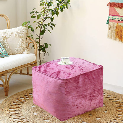 Fully Filled Velvet Bean Bag Footstool – Cube Pouffe Seat, 40×40×30cm, Soft Crush Velvet, Square Shape, Ideal as Foot Rest or Extra Seating
