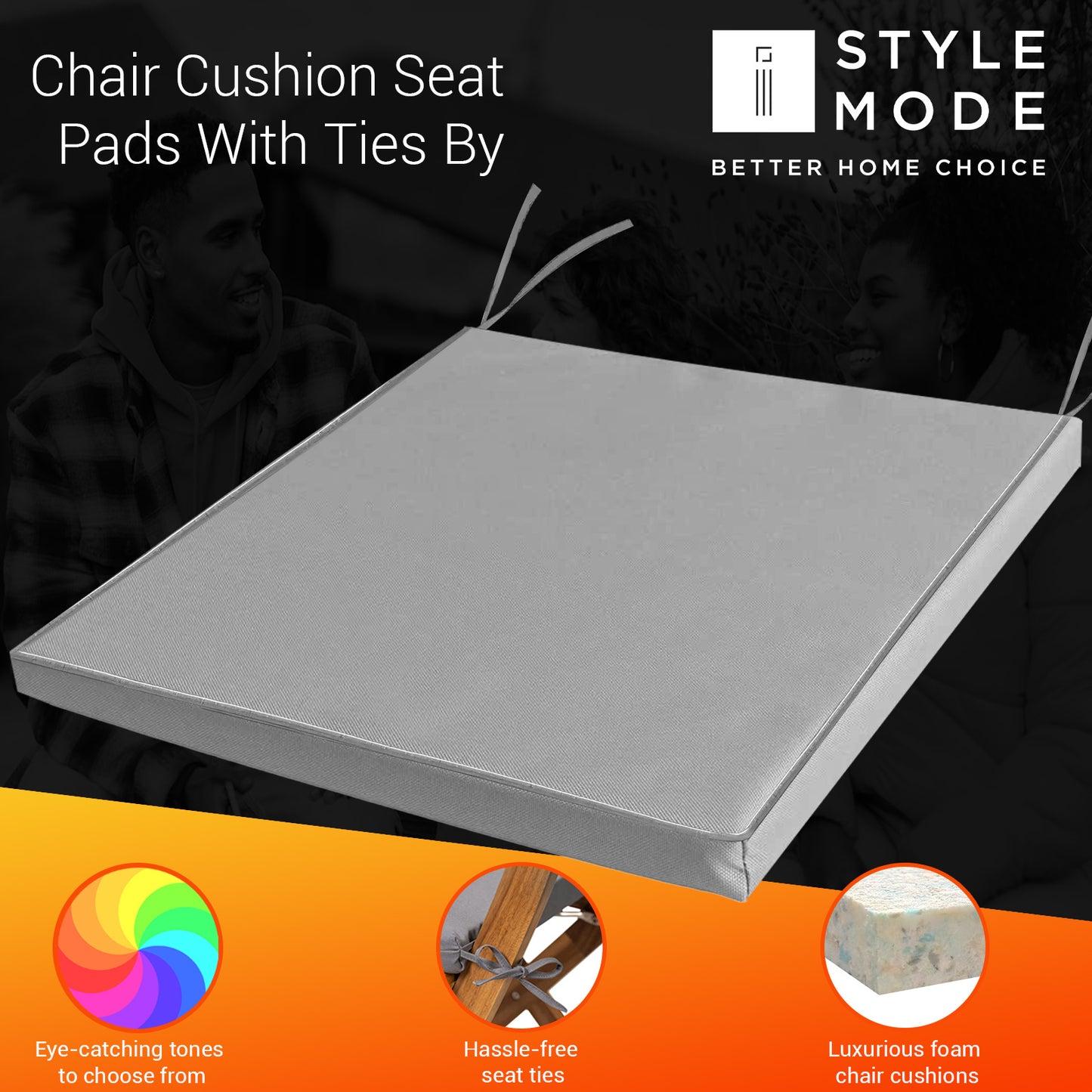 Chair Cushions with Ties for Indoor & Outdoor Use – Comfortable Seat Pads for Dining Chairs, Garden, Patio, Balcony & Café Furniture – Durable Polyester Fabric, Soft Support & Easy Care Design