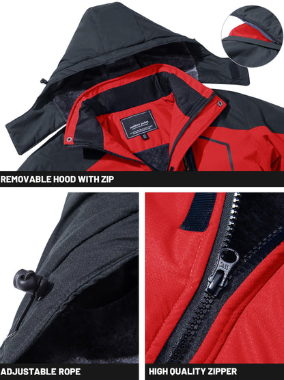 Men'S Ski Jacket Winter Warm Fleece Lined Coats Outdoor Snowboard Thermal Hiking Parka Chest Pockets Hooded Jogging Camping Fishing Climbing Casual Windbreaker