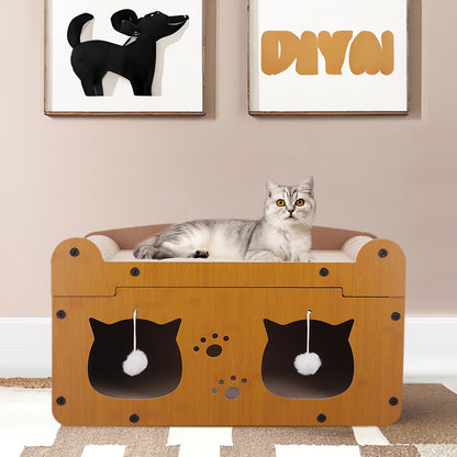 Double Layer Density Board Cat Nest Corrugated Paper Cat Scratch Board, Integrated Cat Room for Rest and Entertainment, Wear-resistant and Non Shedding, Universal Plush Cat Toy for All Seasons, Scratch Resistant Cat Pole, Vertical Cat Climbing Frame