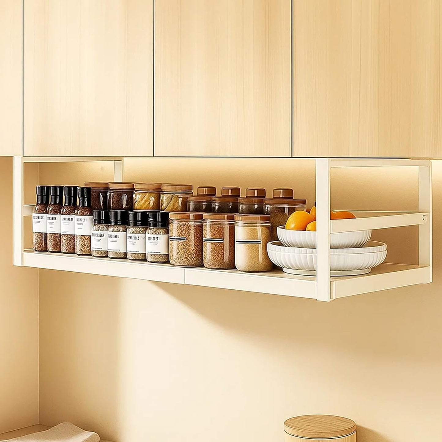 Expandable Under Cabinet Storage Shelf 45–63cm, Adjustable Metal Hanging Organizer Rack for Kitchen, Pantry & Bathroom
