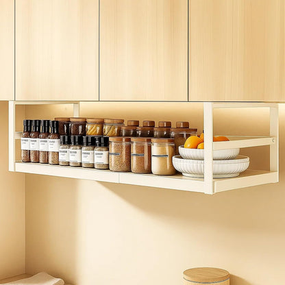 Expandable Under Cabinet Storage Shelf 45–63cm, Adjustable Metal Hanging Organizer Rack for Kitchen, Pantry & Bathroom
