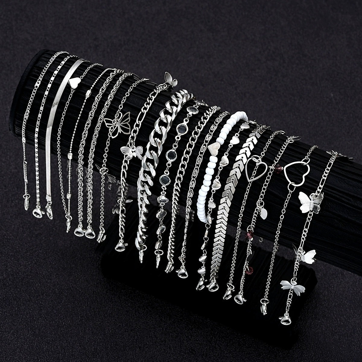 [Charm Anklets Set] 19pcs Fashionable Simple Elegant Charm Anklets Set - Zinc Alloy Multi-Design