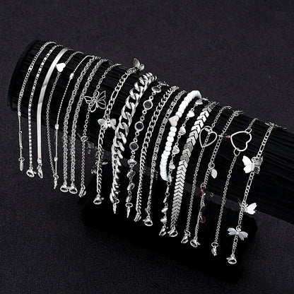 [Charm Anklets Set] 19pcs Fashionable Simple Elegant Charm Anklets Set - Zinc Alloy Multi-Design