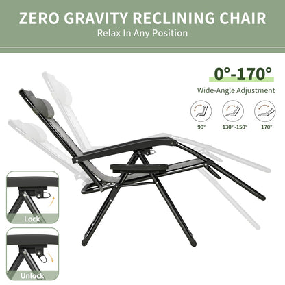 Zero Gravity Chair Foldable Reclining Outdoor Patio Lounge Chair with Padded Pillow Armrest Footrest Cup Holder Textilene Fabric Camping Garden Sunlounger Set of 1 or 2