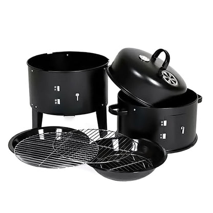 1pc Black 40x84cm Dual Access Outdoor Smoke Grill with 37cm Diameter, Perfect for Party, Family Dinner, and Outdoor BBQ – Durable Iron Construction, Efficient Heat Distribution, Convenient Charcoal Addition, Versatile Smoking Grill | Dual Access Grill | E