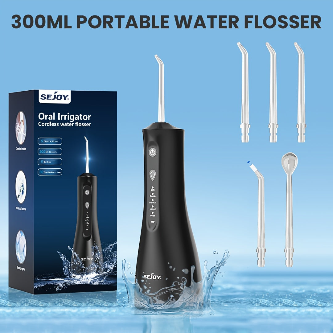 Cordless Water Flosser Portable Oral Irrigator with 4 Modes & 5 Jet Tips – Rechargeable Dental Water Flosser for Home & Travel, Teeth & Gum Cleaner for Braces & Implants