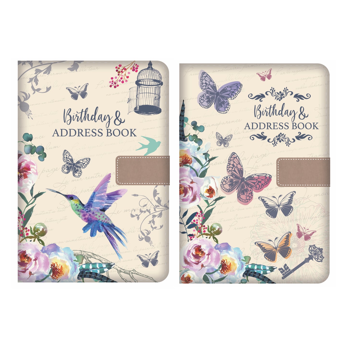 Address Book Birthday Book A5 Printed Linen Vintage Butterflies or Bird Design