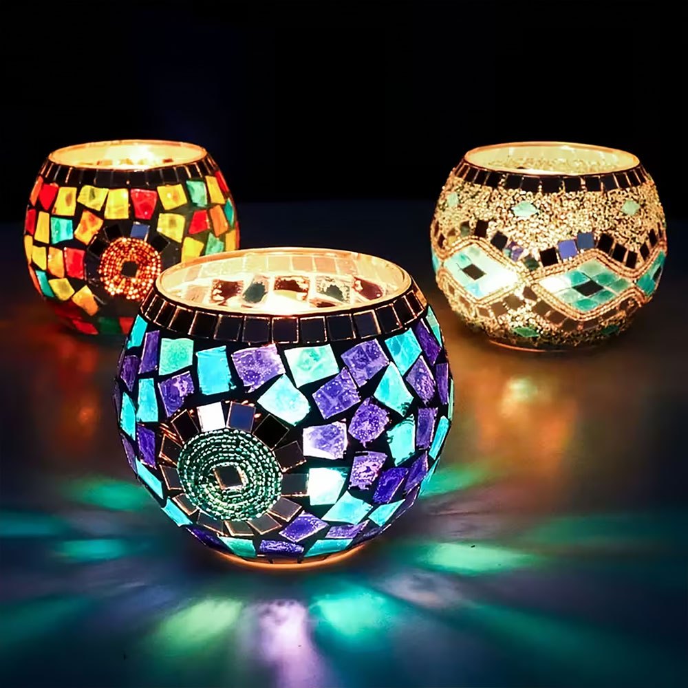 Mosaic Glass Tealight Holders – Three-Piece Set