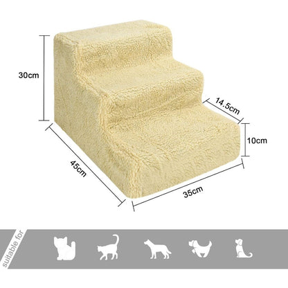 3-Step Pet Stairs Dog Steps with Washable Non-Slip Plush Cover – Lightweight Foldable Pet Ladder for Sofa Bed & Car, Reduces Joint Strain for Dogs & Cats, Black Yellow Grey