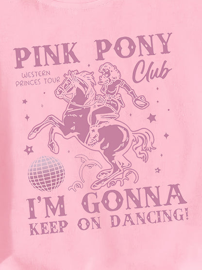 Girls' Casual Short Sleeve T-Shirt - Pink Pony Club Graphic "I'm Gonna Keep On Dancing" Single-Sided Print, Soft Polyester Blend, Comfort Fit Round Neck Top for Spring Summer Fall, Dance Gifts for Girls