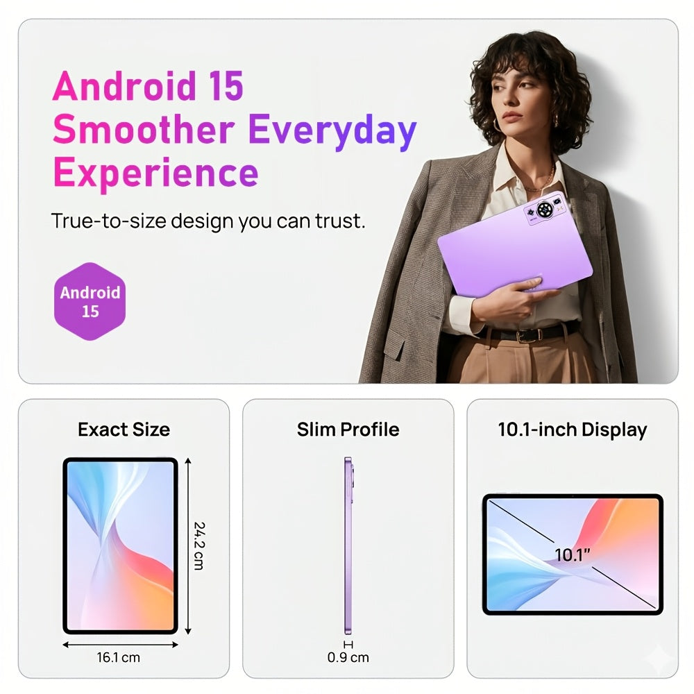 UXD A5 Android 15 Tablet, Equipped with Related Accessories, 16GB RAM (8GB+8GB Expandable), 512GB ROM Expandable up to 1TB, Supports WiFi/LTE, 6000mAh Battery, 10.1-inch HD Display with Keyboard, Mouse, Stylus, and Protective Case