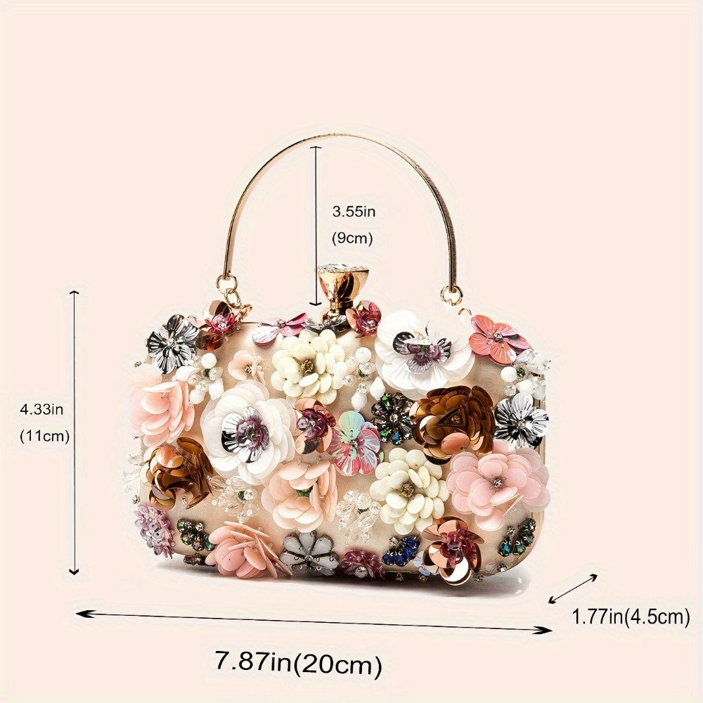 Chic Rhinestone Clutch Measuring 19.99cm X 11.0cm X 4.5cm, Featuring a Delicate Mini Flower Design, Perfect for Women'S Parties, Dinners, And Carnivals