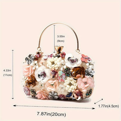 Chic Rhinestone Clutch Measuring 19.99cm X 11.0cm X 4.5cm, Featuring a Delicate Mini Flower Design, Perfect for Women'S Parties, Dinners, And Carnivals