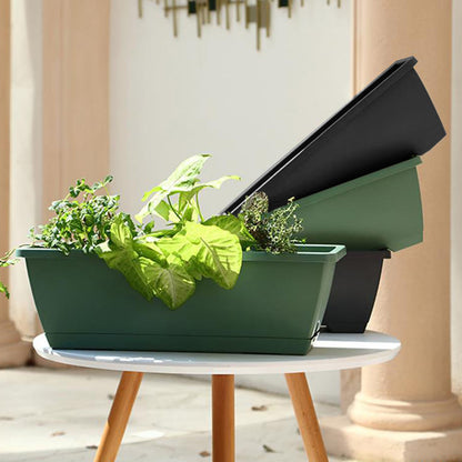 5pcs Balcony Vegetable Basin, Long Strip Horon Basin, Outdoor Creative Plastic Vegetable Planting Box, Available in White, Gray, Dark Green And Brick Red. Available Sizes: L42.5*W17*H14Cm/L49.5*W19*H*14Cm