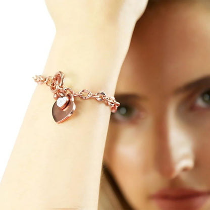 MGJ™ Austrian Crystal Heart Charm Toggle Bracelet for Women – Hypoallergenic Jewelry Gift in Silvery, Golden, or Rose Golden | Includes Premium White Gift Box, Bag & Christmas Card Festive Christmas Gift for Women Ladies, Wife, Her – Includes White Gift B