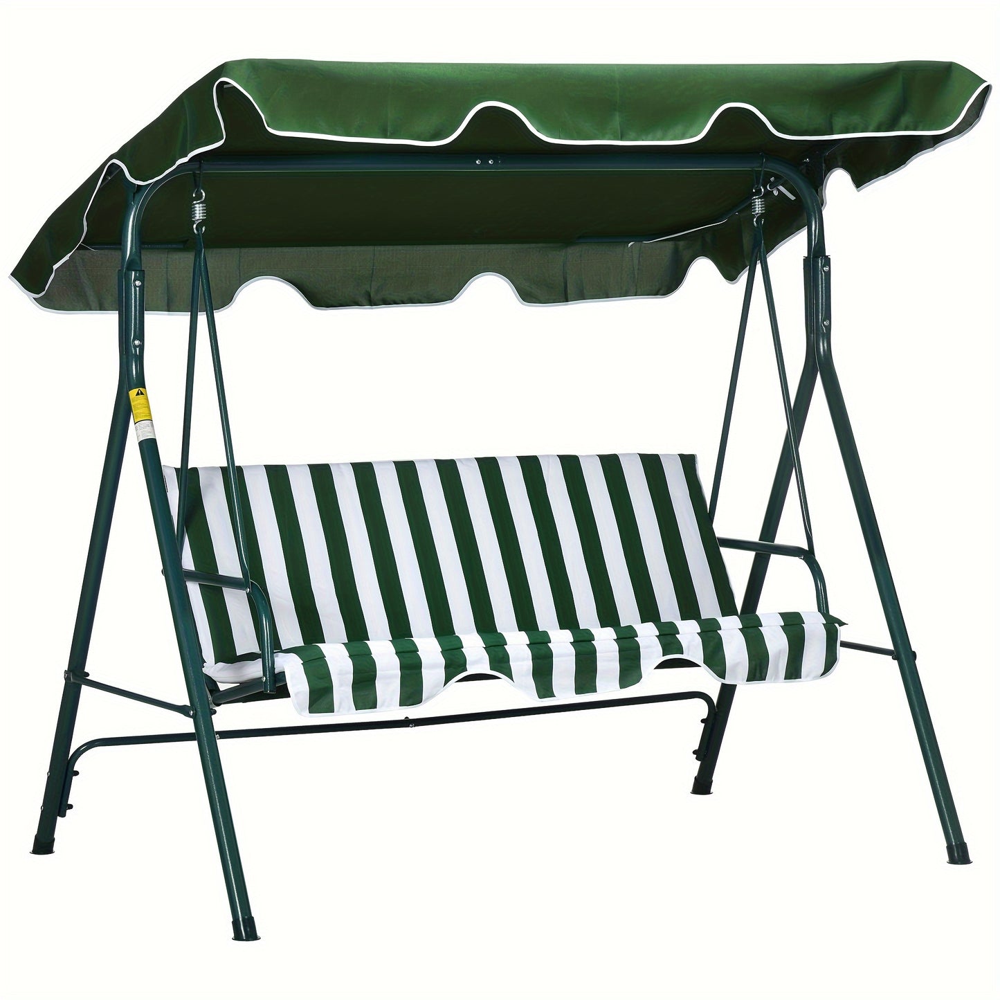 3 Seater Swing Chair With Adjustable Canopy, Garden Swing Seat With Steel Frame, Padded Seat, Green