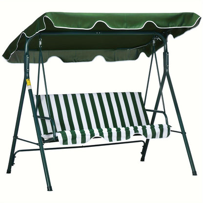 3 Seater Swing Chair With Adjustable Canopy, Garden Swing Seat With Steel Frame, Padded Seat, Green